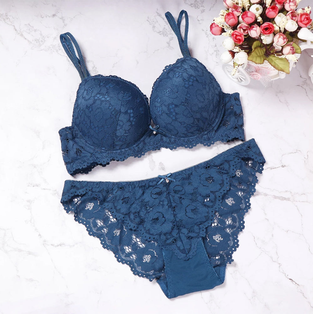 Flourish Elegant Lace Bra & Panty Set – Push Up & Double Padded Comfort