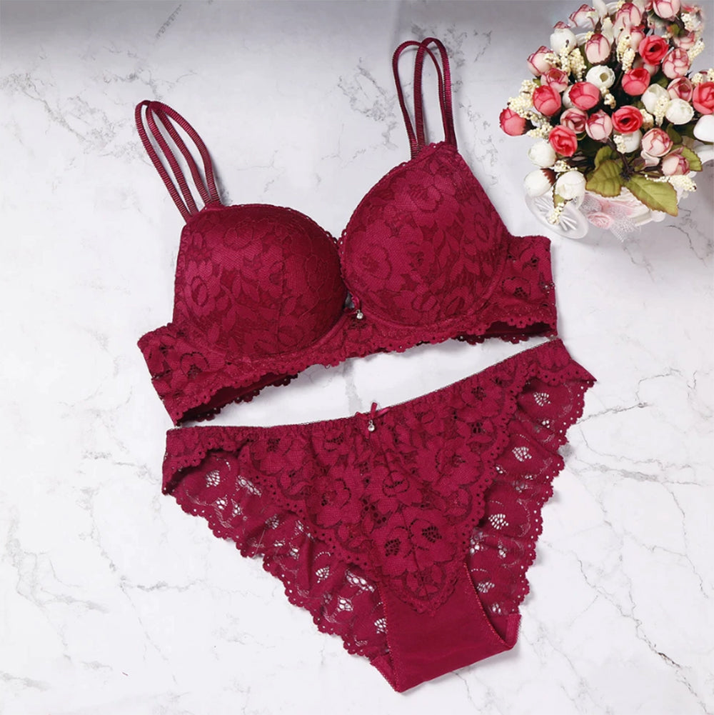Flourish Elegant Lace Bra & Panty Set – Push Up & Double Padded Comfort