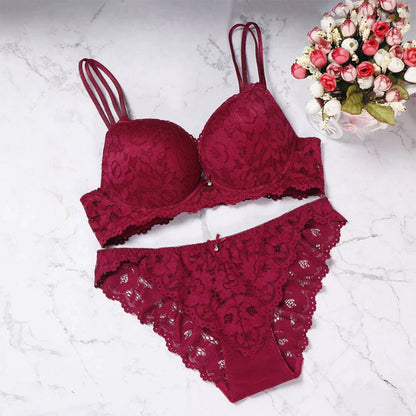Flourish Elegant Lace Bra & Panty Set – Push Up & Double Padded Comfort