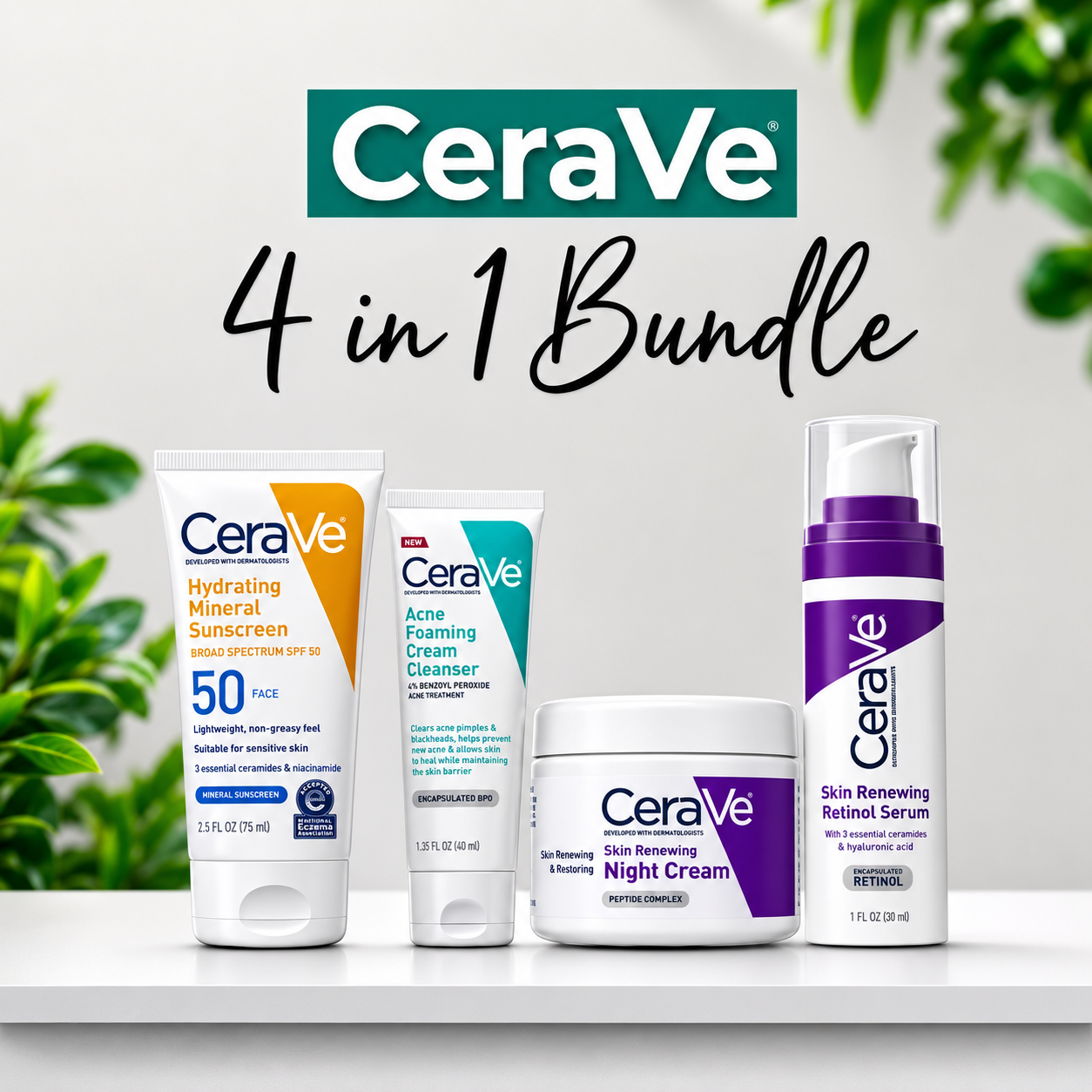 CeraVe 4 in 1 Skincare Kit Night Cream, Sunblock, Cleanser & Retinol Serum